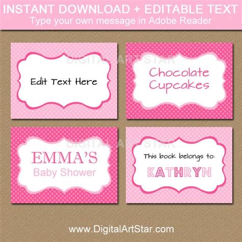 EDITABLE Pink Buffet Cards, Printable Labels, Tent Cards, Pink Candy Buffet Labels, Food Labels ...