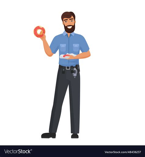 Policeman eating donuts Royalty Free Vector Image