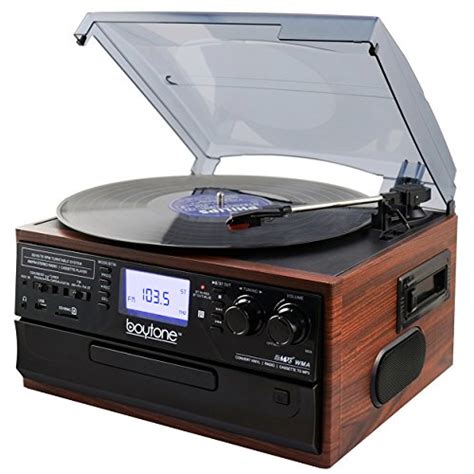 Boytone BT-22M, Bluetooth Record Player Turntable, AM/FM Radio, Cassette, CD Player, 2 built in ...