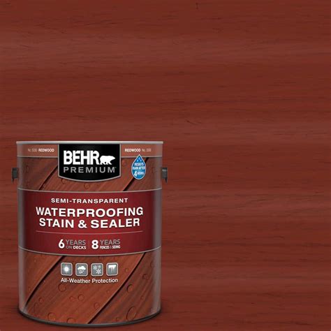 BEHR PREMIUM 1 gal. #ST-330 Redwood Semi-Transparent Waterproofing ...