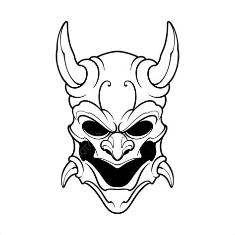 Orange Oni Mask With Green Horn, Horn Drawing, Horn Sketch, Oni Mask PNG and Vector with ...