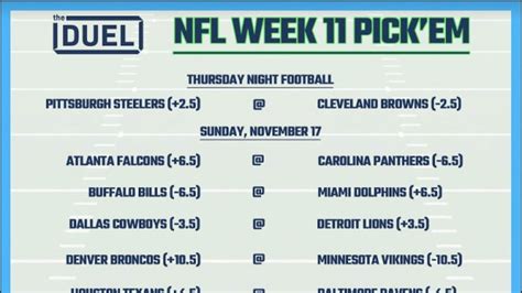 Printable NFL Weekly Pick 'Em Sheets for Week 11