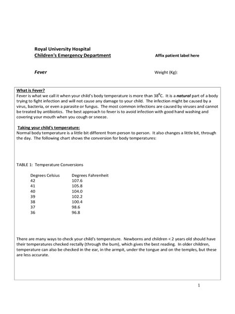 Fever Temperature Chart Template - 5 Free Templates in PDF, Word, Excel ...