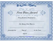 Free Printable 1st First Place Award Certificate Templates