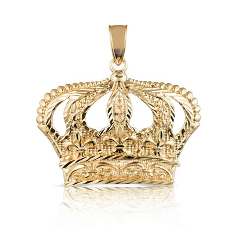 10k Yellow Gold Open Big Crown Charm Pendant with Diamond Cut Design | eBay