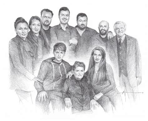 Family reunion pencil drawing Drawing by Mike Theuer