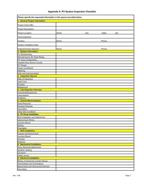 Appendix A. PV System Inspection Checklist