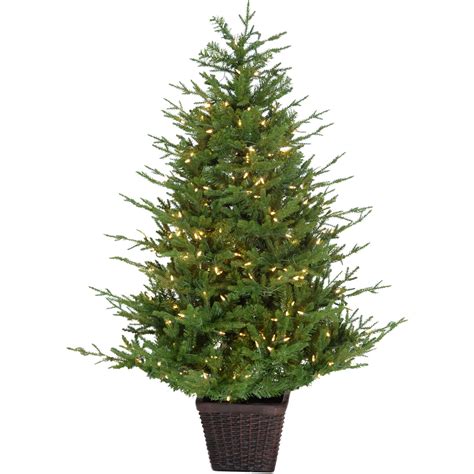 Fraser Hill Farm 3.0-Ft Adirondack Pre Lit Potted Christmas Tree Décor with Warm White LED ...