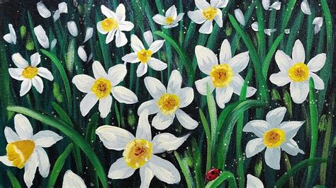 How to Paint "White Daffodils in Sunrays" Spring Acrylic Painting LIVE Tutorial in 2023 | White ...