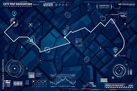 HUD navigation background. City map navigation screen interface ...