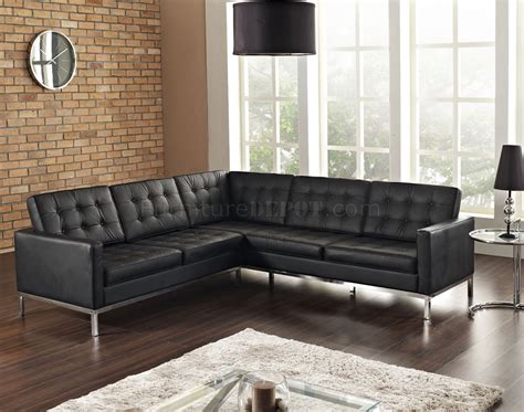 Loft L-Shaped Sectional Sofa in Black Leather by Modway