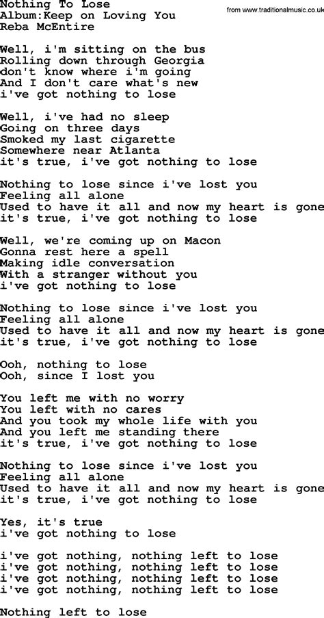 Nothing To Lose, by Reba McEntire - lyrics