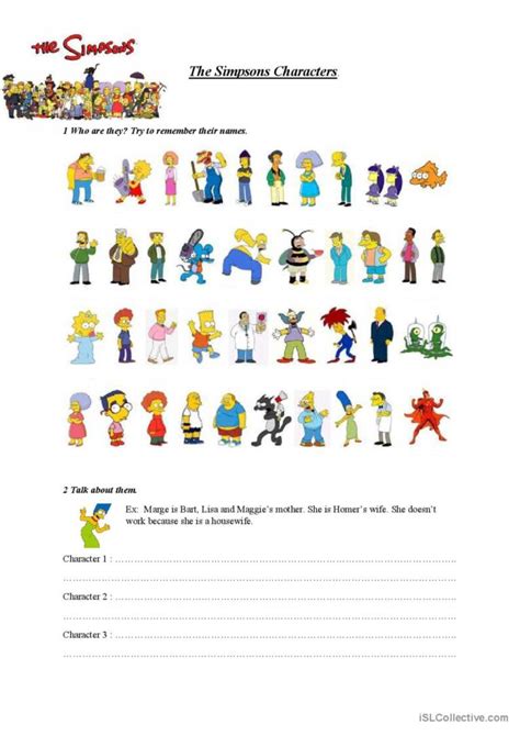 simpsons characters: English ESL worksheets pdf & doc