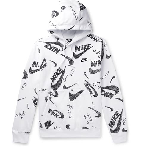 Nike - Logo-Print Fleece-Back Cotton-Blend Jersey Hoodie - White Nike