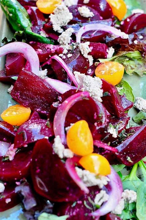 Roasted Beet Salad with Lemon Dressing and Vegan Feta - SunnysideHanne