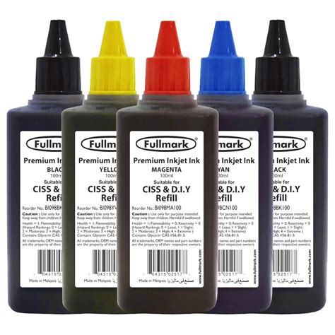 Fullmark Inkjet Ink Refill Premium Compatible for HP / Canon / Brother Printer 5 x 100ml (BI098 ...