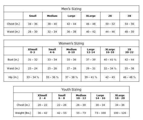 Hanes Size Chart – Campus Emporium