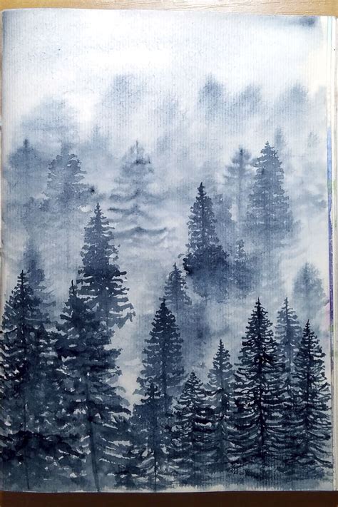 Misty Forest Watercolor. Watercolor painting. Landscapes With ...