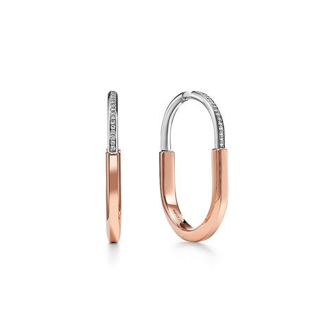 Tiffany Lock Earrings in Rose and White Gold with Diamonds, Extra Large | Tiffany & Co. US