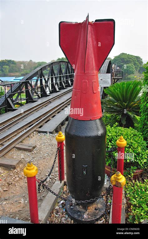 Old bomb casing by The Bridge over the River Kwai, Kanchanaburi, Kanchanaburi Province, Thailand ...