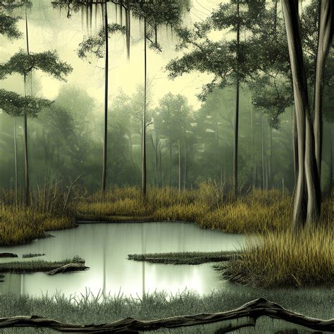 Louisiana Backwoods Swamp Landscape Graphic · Creative Fabrica