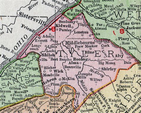 Tyler County, West Virginia 1911 Map by Rand McNally, Middlebourne ...