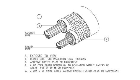 Suction and liquid pipe drawing are given in this 2D AutoCAD drawing - Cadbull