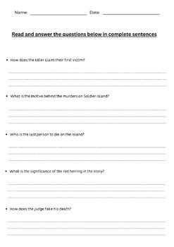 And Then There Were None Analysis, Reading Comprehension & Essay worksheets