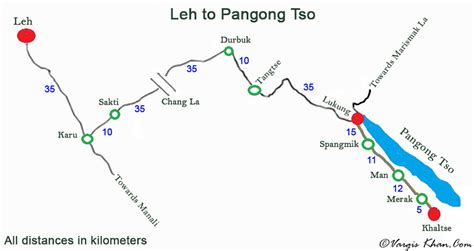 Leh To Pangong Tso Road Map With Distances - Vargis Khan