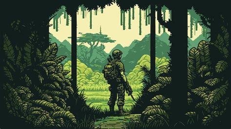 Pixel art of a soldier walking in the jungle Vector illustration ...