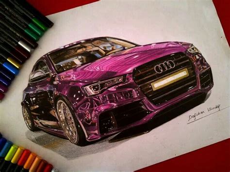 Amazing drawing of a sports car. | Car drawing pencil, Car drawings, Color pencil art