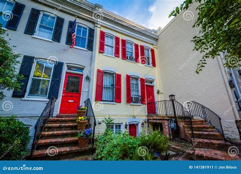 Colorful Row Houses in Georgetown, Washington, DC Stock Image - Image ...