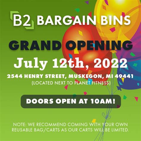 B2 Bargain Bins of Muskegon – Coming July 12th 2022! - B2 Outlets