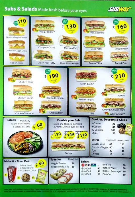 Printable Subway Menu