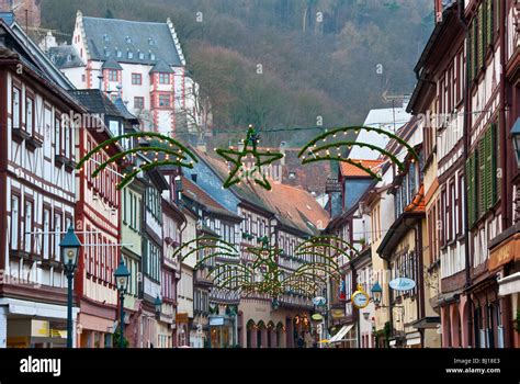 Christmas street decorations in historic Old Town of Miltenberg Stock Photo, Royalty Free Image ...