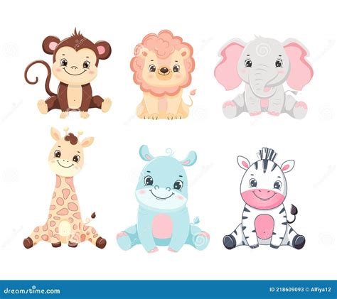 Colección De Dibujos Animados Lindo Safari Animales Bebé. Niños ...