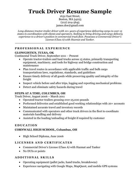 Truck Driver Resume Sample | Resume Companion