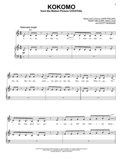 The Beach Boys "Kokomo" Sheet Music Notes | Download Printable PDF Score 87338