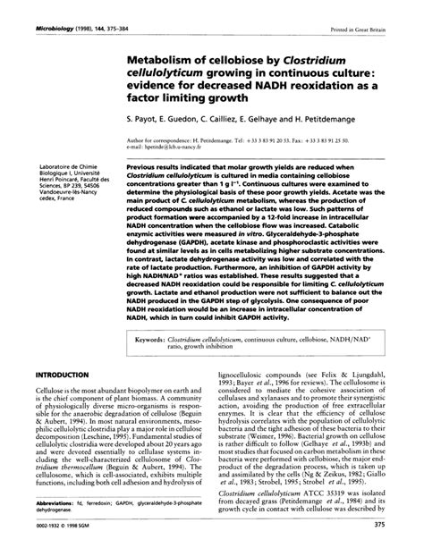 (PDF) Metabolism of cellobiose by Clostridium cellulolyticum growing in continuous culture ...