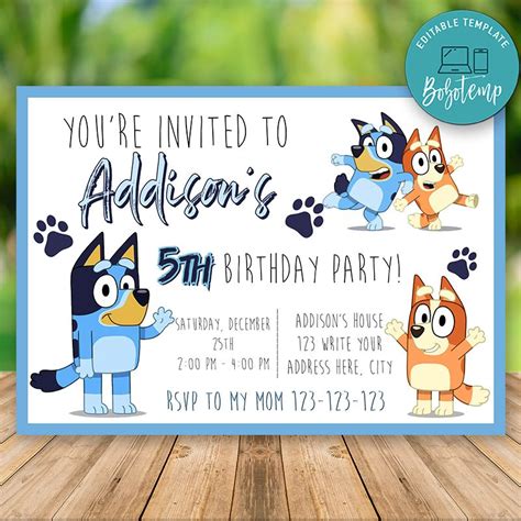 Editable Bluey Birthday Invitation Instant Download | Bobotemp