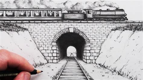 How to Draw using 1-Point Perspective: Train Track and Tunnel