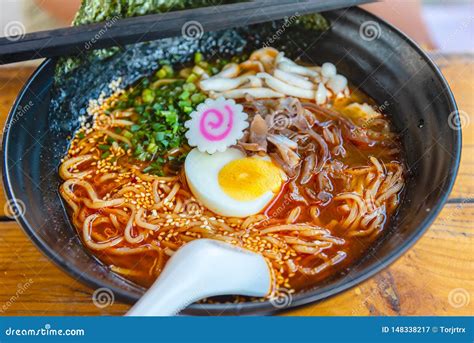 Spicy Japanese Ramen Noodle Soup with Egg, Japanese Food Culture Stock Image - Image of ...