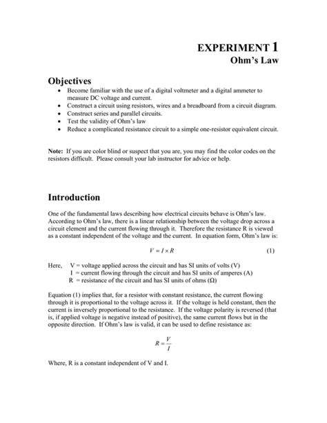 1 EXPERIMENT Ohm’s Law