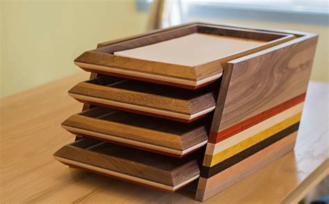 4 Tier Wood Paper Tray Document Holder in Walnut, Maple and Padauk Woo ...