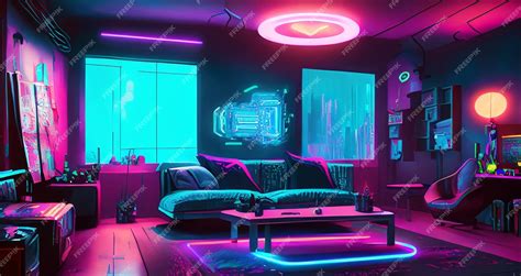 Premium AI Image | Cyberpunk luxurious living room with neon light it