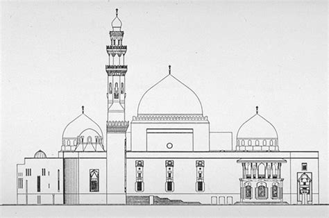 King Saud Mosque | B&W drawing, west elevation | Archnet