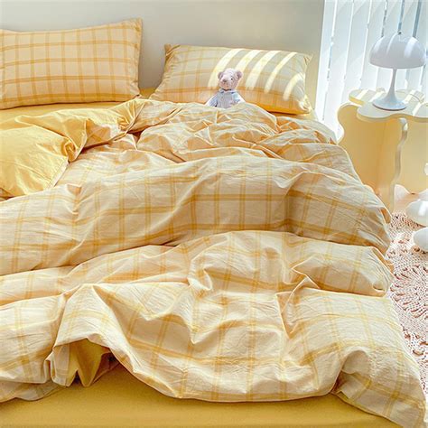 Healthy Sleep Yellow Bedding Sets Plaid Duvet Cover Set Soft - Etsy