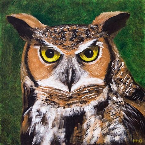 Great Horned Owl Painting Original Oil Woodland Art