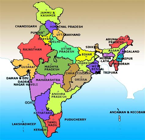 Índia imagem do mapa com o nome do estado - Mapa da Índia imagem com o nome do estado (Sul da ...