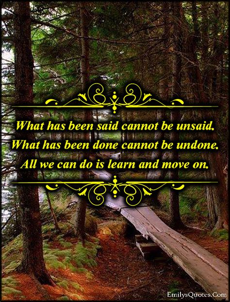 What has been said cannot be unsaid. What has been done cannot be undone. All we can do is learn ...